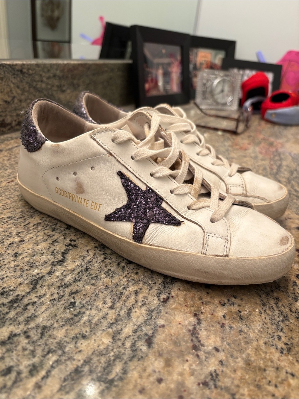 Golden Goose White Sneakers with Black Glitter Star - Picture 4 of 9